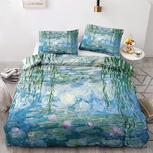 Monet Duvet Cover Set California King - Reversible Water Lilies and Willow Trees