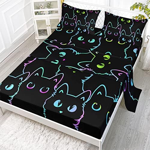 Axolotl Kids Bedding Set Queen Size 4Pcs Kawaii Cat Pattern