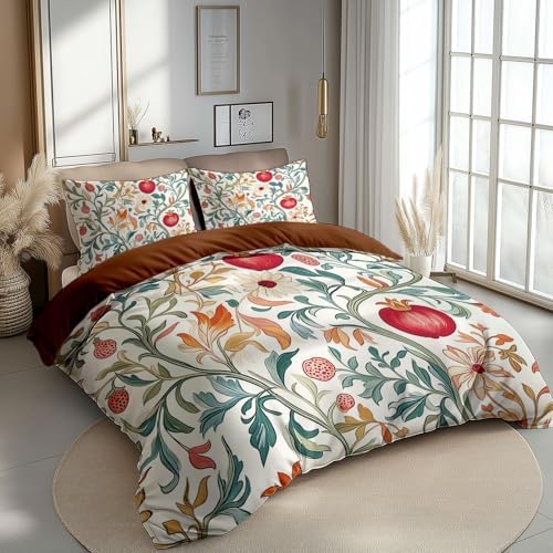 Floral Pomegranate Duvet Cover Set California King 104x98 Zipper Closure