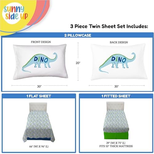 Sunny Side Up Dino Roar Twin Sheet Set - 3 Piece Kids Bedding