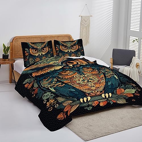 SATIGI Custom Owl Quilt Set Queen Size Duvet Cover