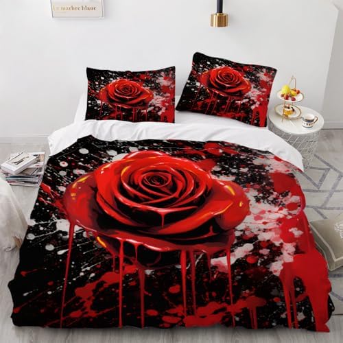 BAFABUI Red Rose California King Comforter Cover Set