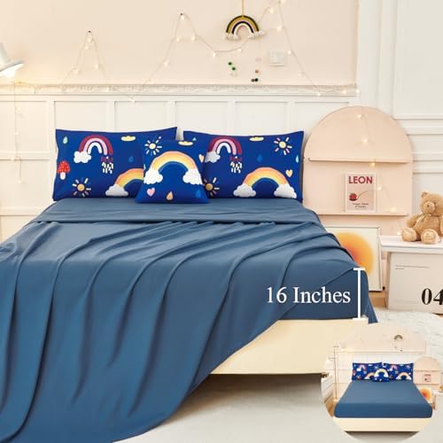 ANGIYUIN Blue Rainbow Kids Full Bed in a Bag Comforter Set 1
