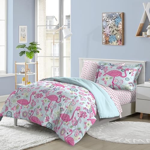 Dream Factory Kids 7-Piece Comforter Set Full Pink Flamingo
