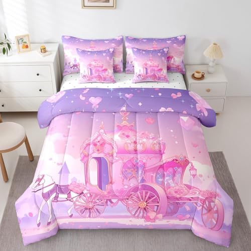 Feelyou Kids Princess Carriage Pink Comforter Set