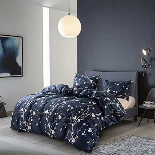GETIANN Floral Duvet Cover Set King Navy Blue