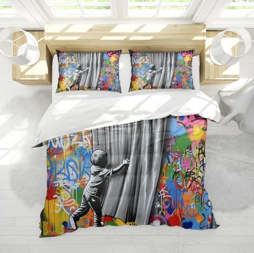 MUKULING Duvet Cover Set 3 Pieces Graffiti Style