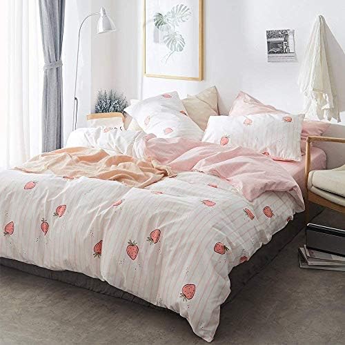 LifeTB Kawaii Pink Strawberry Duvet Cover Set 4 PCS