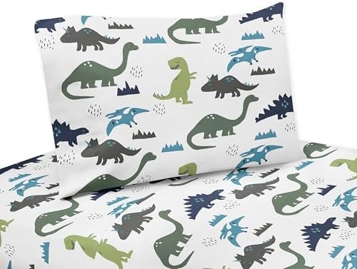 Sweet Jojo Designs 4pc Queen Sheets Set Blue Green Dinosaur