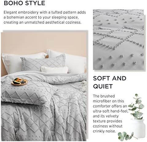 Bedsure California King Comforter Set - Light Grey Fluffy Durable Boho Style