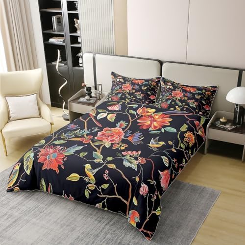 Feelyou King Size Duvet Cover Set with Hummingbird Flowers