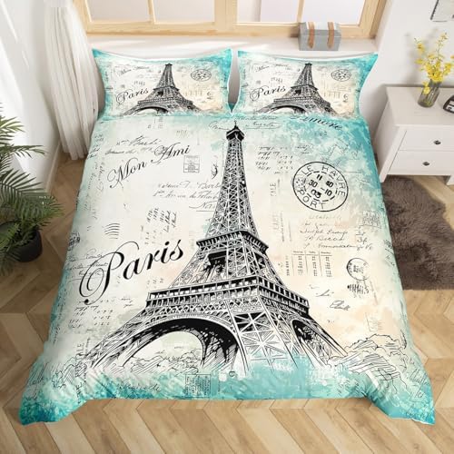 Feelyou Eiffel Tower Duvet Cover Set Queen Size 1