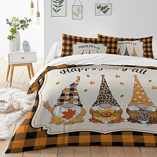LooPoP Orange Plaid Duvet Cover Set 3 PCS California King