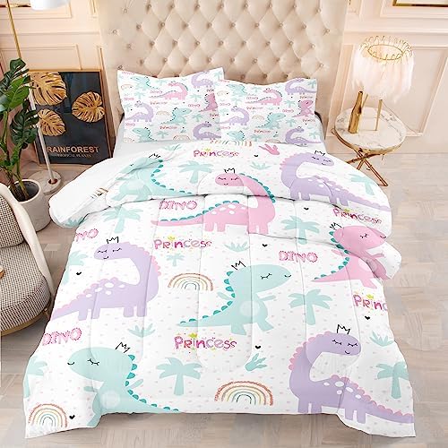 Nineneine Girls Comforter Set with Dinosaur Print