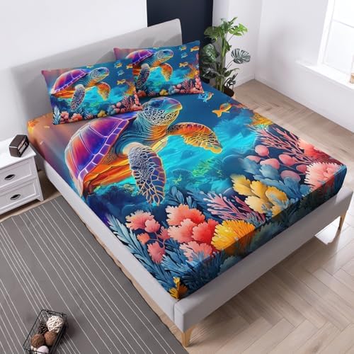 Coastal Bedding Turtle Fitted Sheet Set Twin Size
