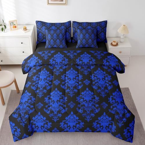 Erosebridal Blue Damask 7 Piece Comforter Set