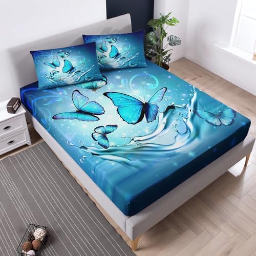 Fantasy Blue Butterfly Bedding Set for Girls