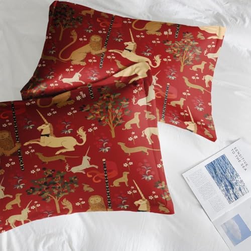 Pamnest Full Size Bed Sheet Set with Medieval Beige Lion Design