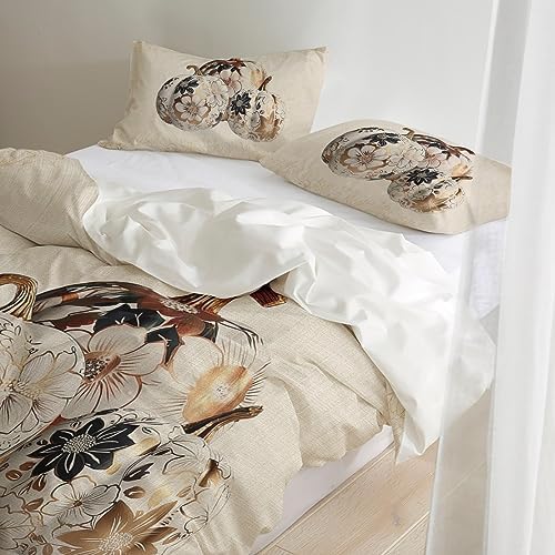 LooPoP California King Duvet Cover Set with Flower Pumpkin Design