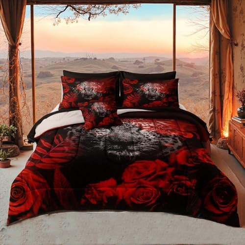 Bedbay Red Rose Leopard Comforter Set Cal-King