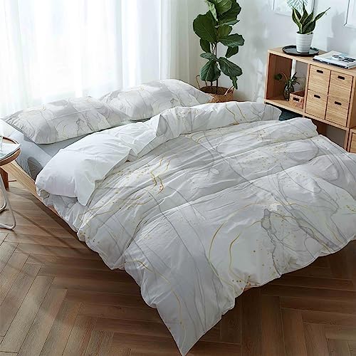 LooPoP Duvet Cover Set California King Grey Marble 3 Pc