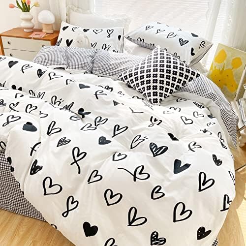 MEJU Heart Love Duvet Cover Set with Pillowcases and Zipper Closure
