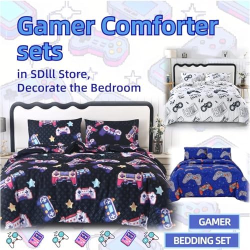 SDIII 4PCS Blue Gamer Sheets Set Full Size Microfiber