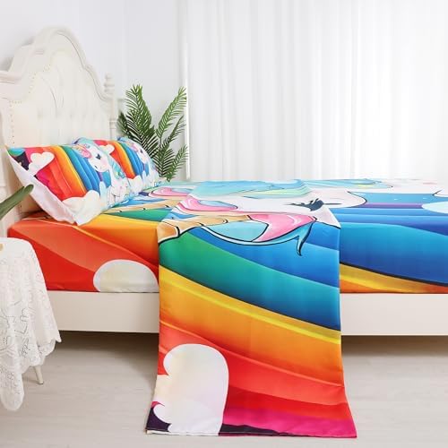 FUYEUN Unicorn Fitted Sheet Set Queen Size 4PCs