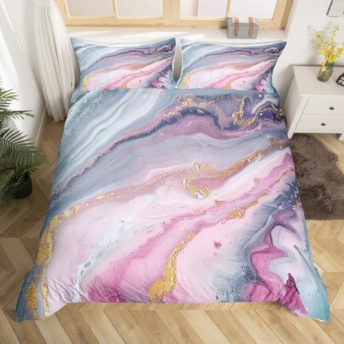 Erosebridal Purple Gold Marble Duvet Cover Set 3 Pcs Queen