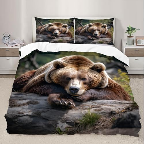 Meuaino Grizzly Bear Duvet Cover Set for Kids Adults
