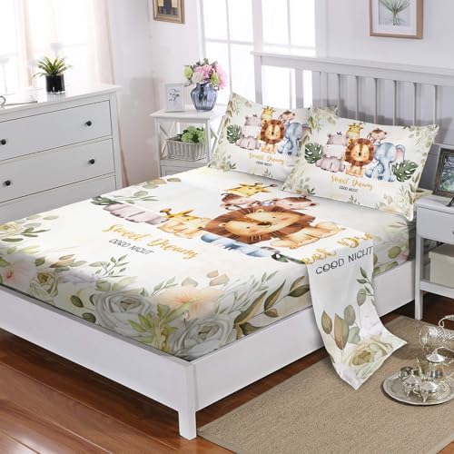Wild Animal Sheet Set 4Pcs with Hippo Elephant Giraffe Monkey