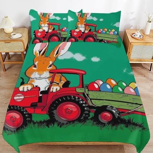 GAWEKIQE Red Bunny Truck Duvet Cover Set 3 Piece Queen Size