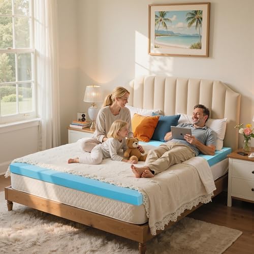 SyMax Queen Mattress Topper 4 Inch Gel Memory Foam Blue