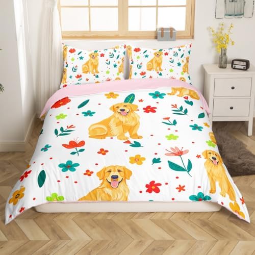Erosebridal Queen Duvet Cover Set with Cartoon Dogs Design