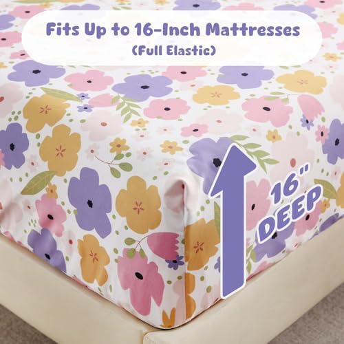 LONAVA Queen Sheet Set Kids - Flower 4 Piece Microfiber Bedding