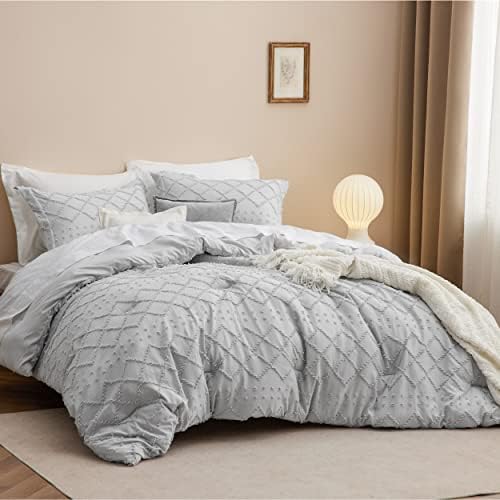 Bedsure California King Comforter Set - Light Grey Fluffy Durable Boho Style