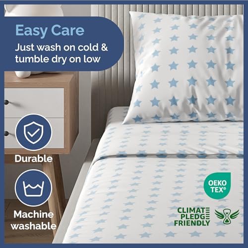 Blue Stars Full 4 Piece Kids Sheet Set - Soft Cozy and Cute