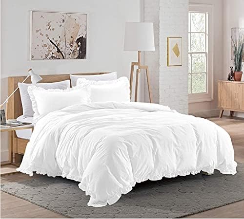 3 Piece White Edge Ruffle Duvet Cover Set