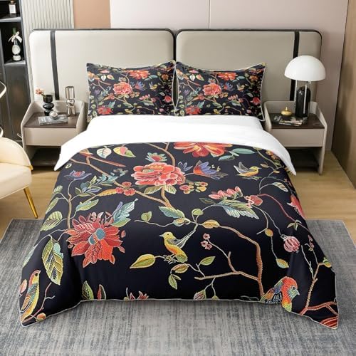 Feelyou King Size Duvet Cover Set with Hummingbird Flowers
