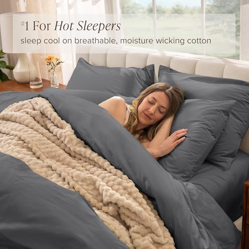 Bare Home Organic Cotton Duvet Cover Set - Percale Weave Grey KingCal King