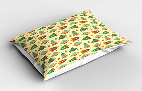 Ambesonne Spaceship Pillow Sham - Multicolor Cartoon Space Design