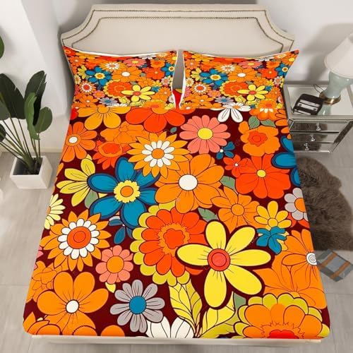 Feelyou Retro Floral Boho Bed Sheet Set 1