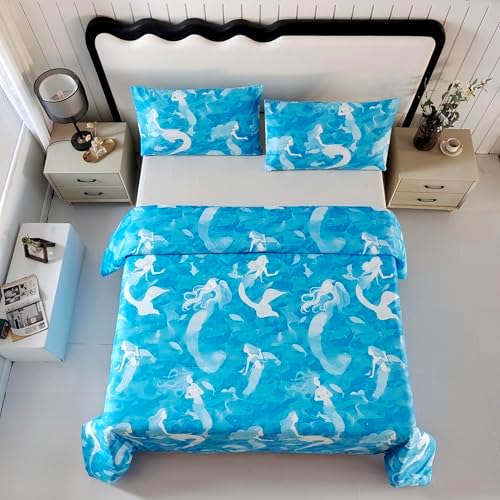 SDY Mermaid Comforter Set Twin - 3PCS Cozy Bedding for Kids