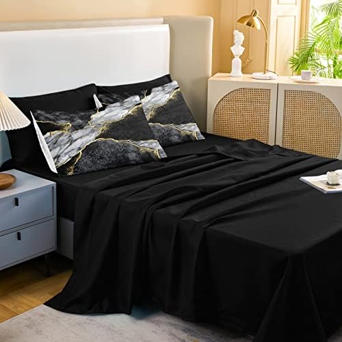Merryword Black Marble Comforter Set for California King Bed