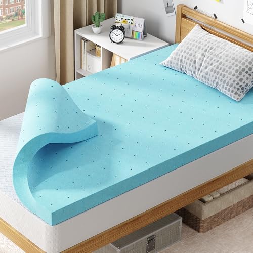 BedsPick 2 Inch Gel Memory Foam Twin XL Mattress Topper Blue