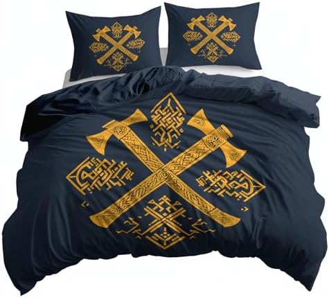 Twin Duvet Cover Set with Viking Theme and Zipper Closure