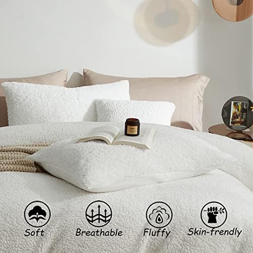CinYana Sherpa Fleece Duvet Cover Set 5 Piece Double-Sided