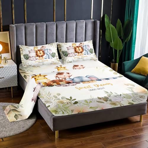 Wild Animal Sheet Set 4Pcs with Hippo Elephant Giraffe Monkey