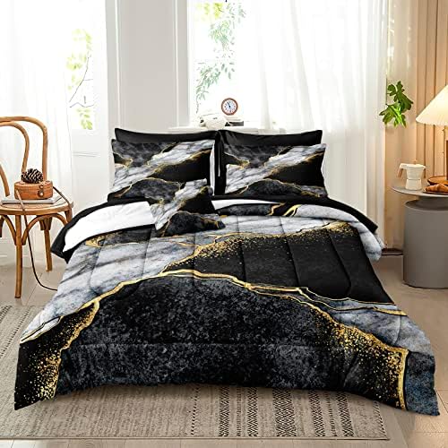Merryword Black Marble Comforter Set for California King Bed