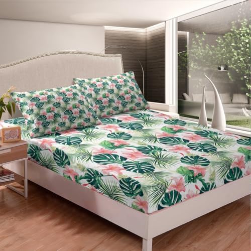 Feelyou Floral Palm Tree Print Twin Sheet Set